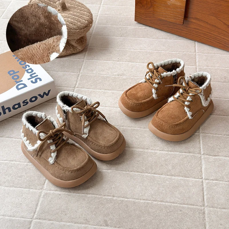 Girls Winter Retro Short Boots Soft Anti Slip Princess Shoes