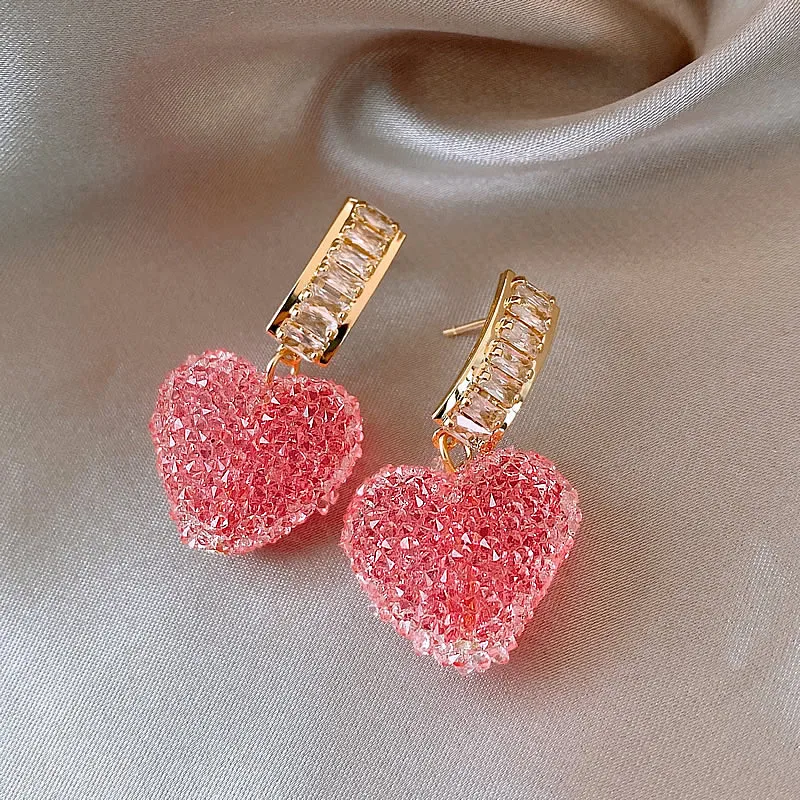 Trendy Lovely Pink Heart Dangle Earrings for Women Fashion Cute Sweet Crystal Jewelry Girl Gifts dangle earrings crystal earrings