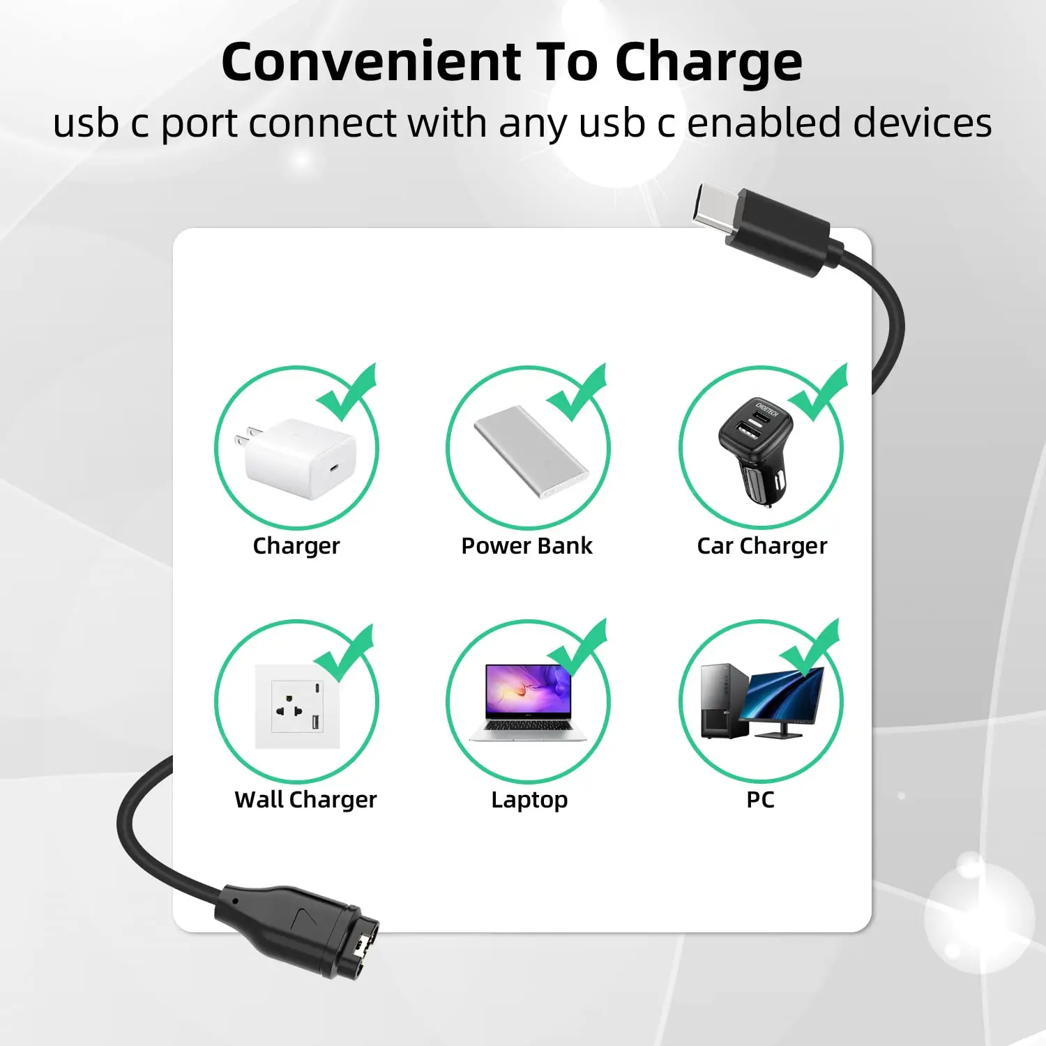 USB C Charger Compatible with Garmin Watch Charger, 2 Pack Data Sync Charging Cable for Garmin Fenix 7 6 5 Series, Forerunner 96