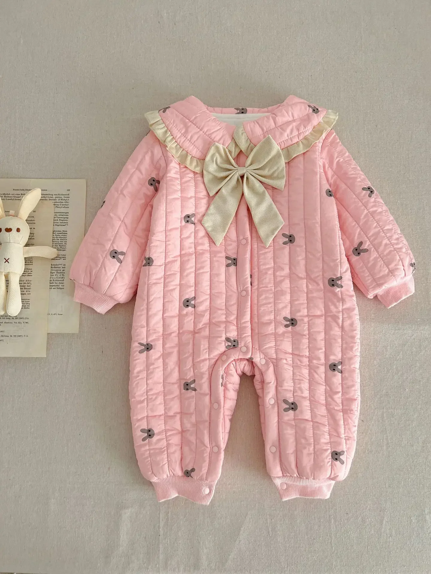 Winter Newborn Infant Baby Girls COTTON Bow Thick Flounce Romper Kids Rabbit Onepiece Fashion Baby clothing