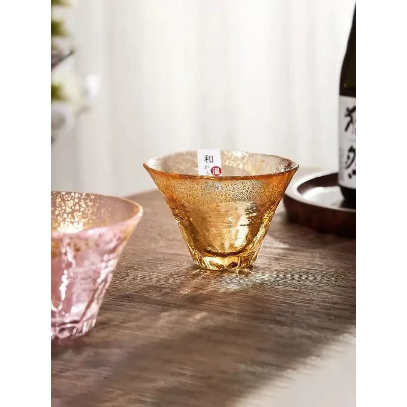 Japanese Sake Cup Fuji Mountain Lucky Cherry Blossom Cup Handmade Gold Foil Glass Cups Tea Household Gold Foil Small Cups