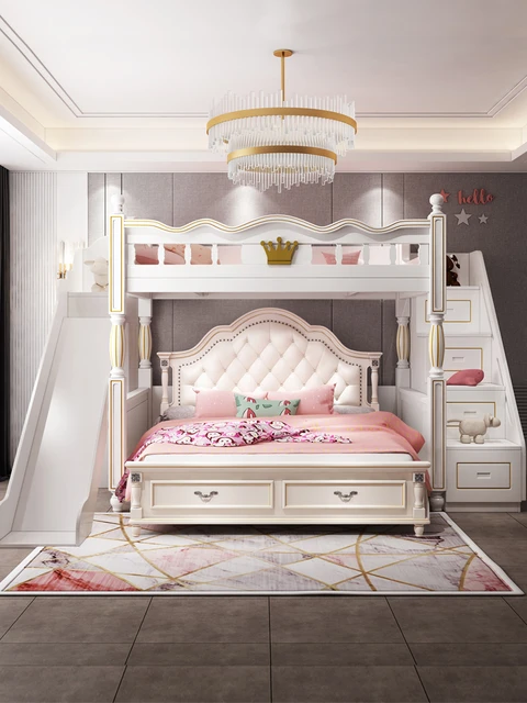 Cama de princesa con tobogán y casillero, muebles de dormitorio modernos de  estilo europeo para niños, castillo de estilo lujoso para niñas, como cama  para niños - AliExpress