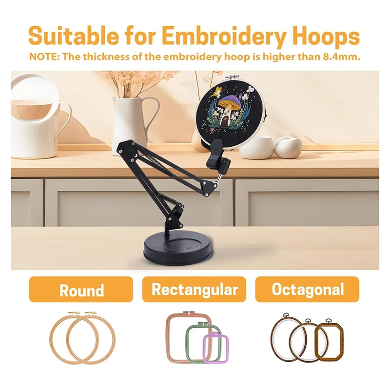 Embroidery Hoop Stand, Adjustable Embroidery Hoop Stand, Foldable Metal 360 Degree Rotation