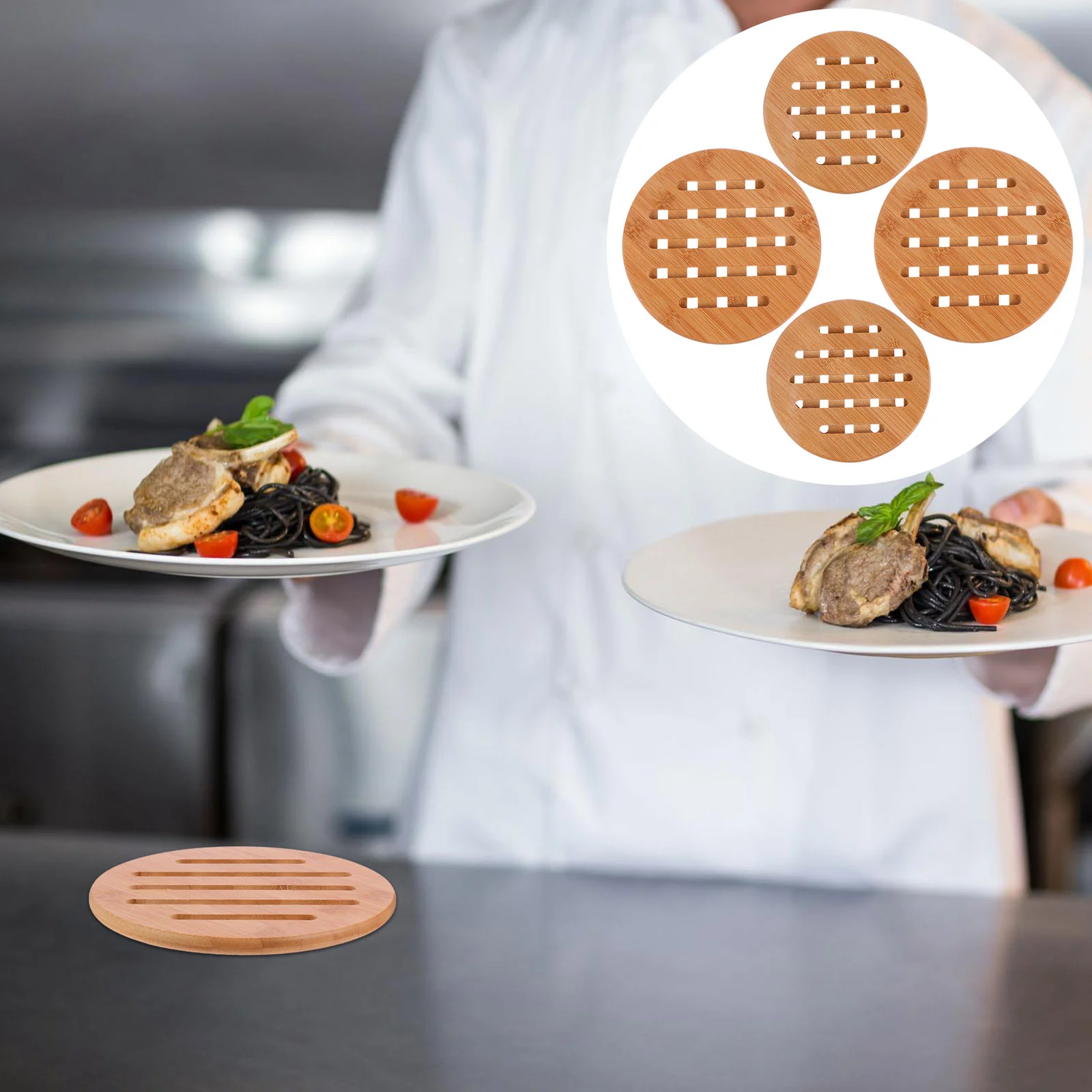 4pcs Practical Kitchen Bamboo Hot Pads Household Natural Bamboo