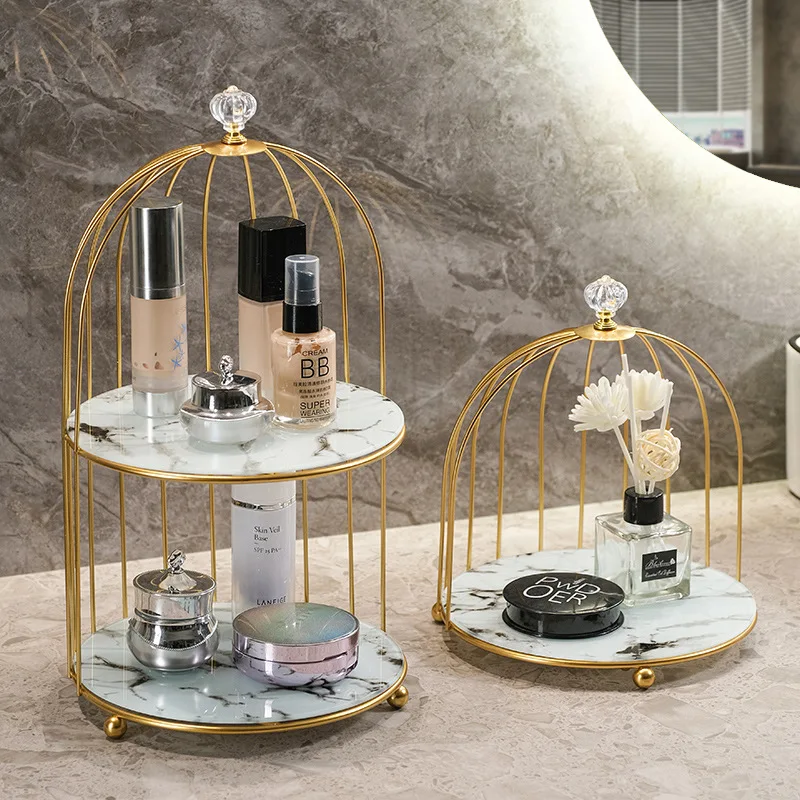 

Metal Bird Cage Cosmetic Storage Organizer Lipstick Perfume Skin Care Products Finishing Rack Bathroom Shelf Accessories Gift