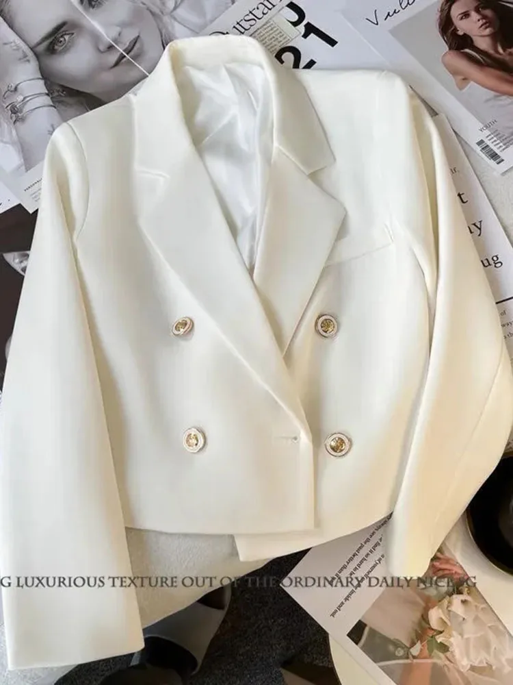 Korean Cropped Slim Blazer Jackets Solid Color Double Breasted Suit Coats Casual Office Zevity Overcoat Spring Elegant Chaquetas