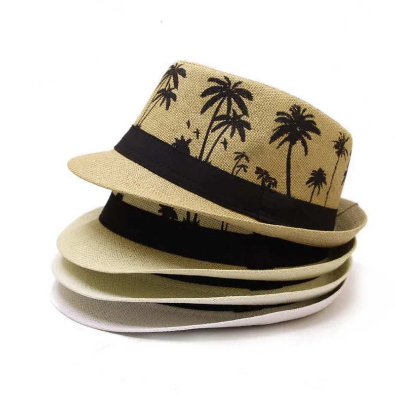 

10pcs/lot wholesale England small brim summer dropshipping maple leaf pattern paper grass fedoras cap men women panama jazz hat