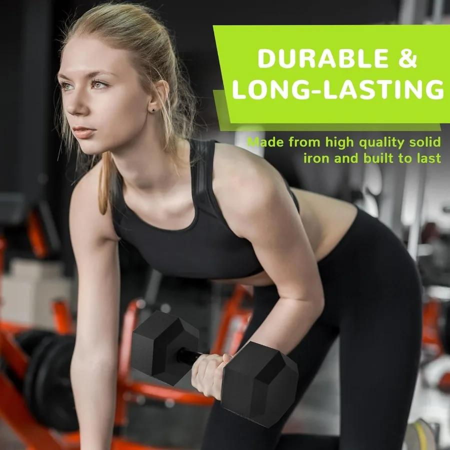 Rubber Encased Exercise & Fitness Hex Dumbbell, Hand Weights with Anti-Slip Metal Handle for Home Gym,35LB Single