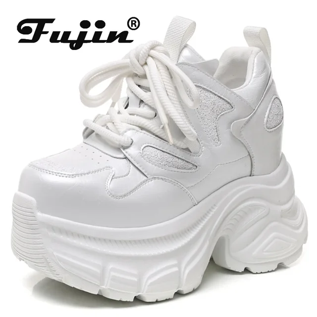 Fujin 12cm Microfiber Leather Chunky Sneaker Loafer Spring Autumn Platform Wedge Vulcanize Vulcanize High Bran Women Shoes 1