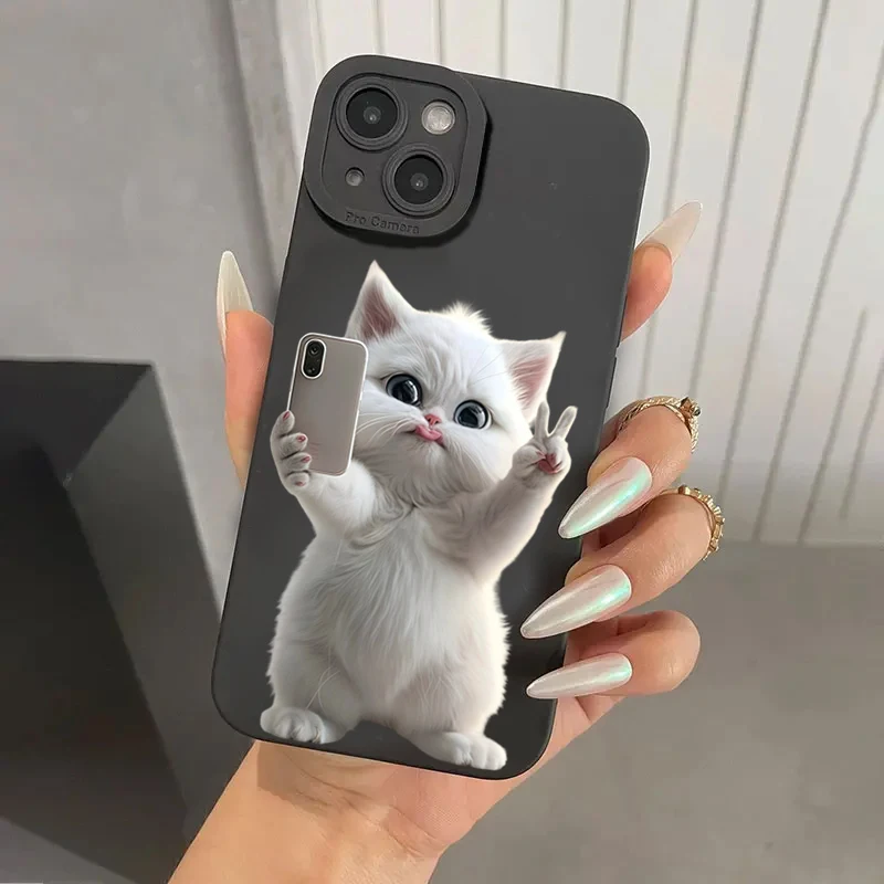 Cute Cat Pattern Silicone Phone Case For iPhone 17...