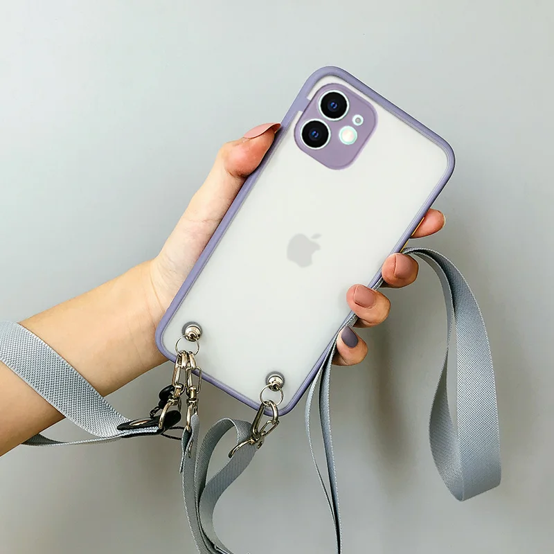 Matte Transparent Silicone Soft Case with Crossbody Necklace Lanyard