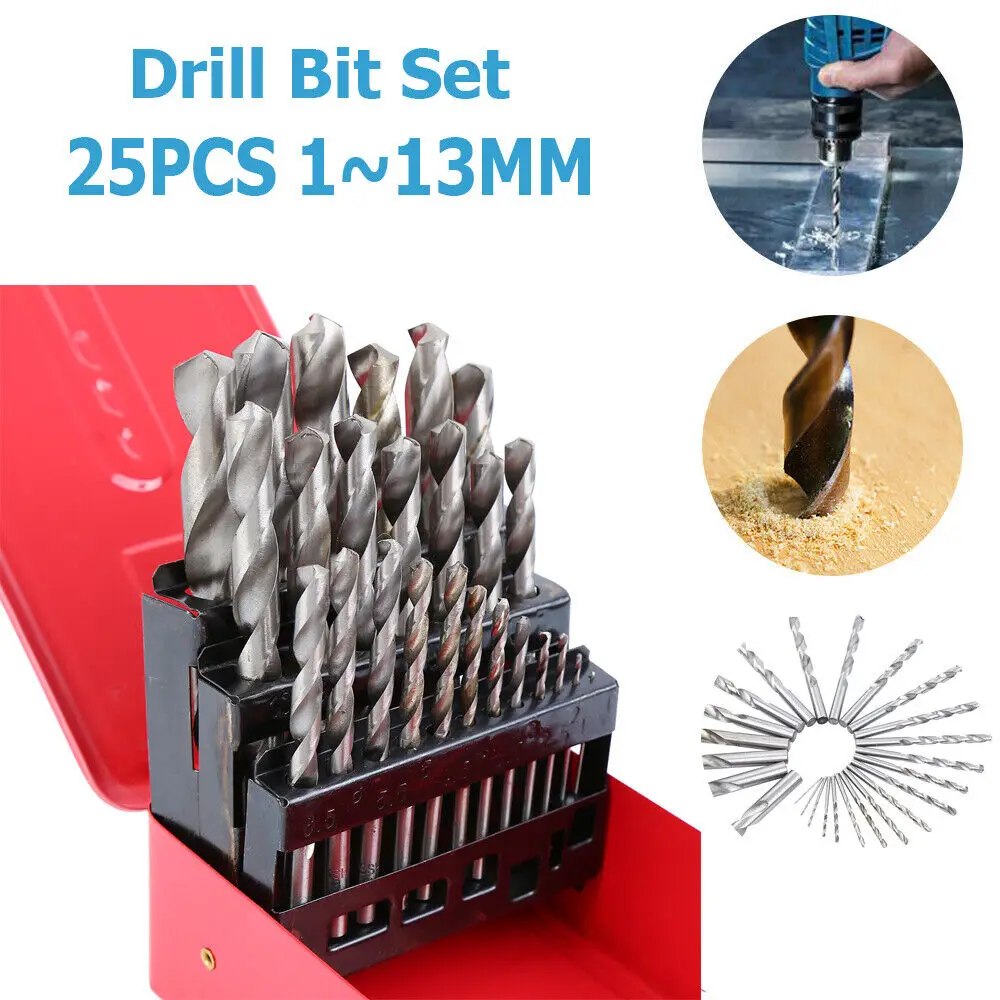 25Pcs Spiraalboor Bit Set Hoge Snelheid Staal Titanium Boor Metalen Houtbewerking Boor 1.0 ~ 13Mm Boren Power gereedschap