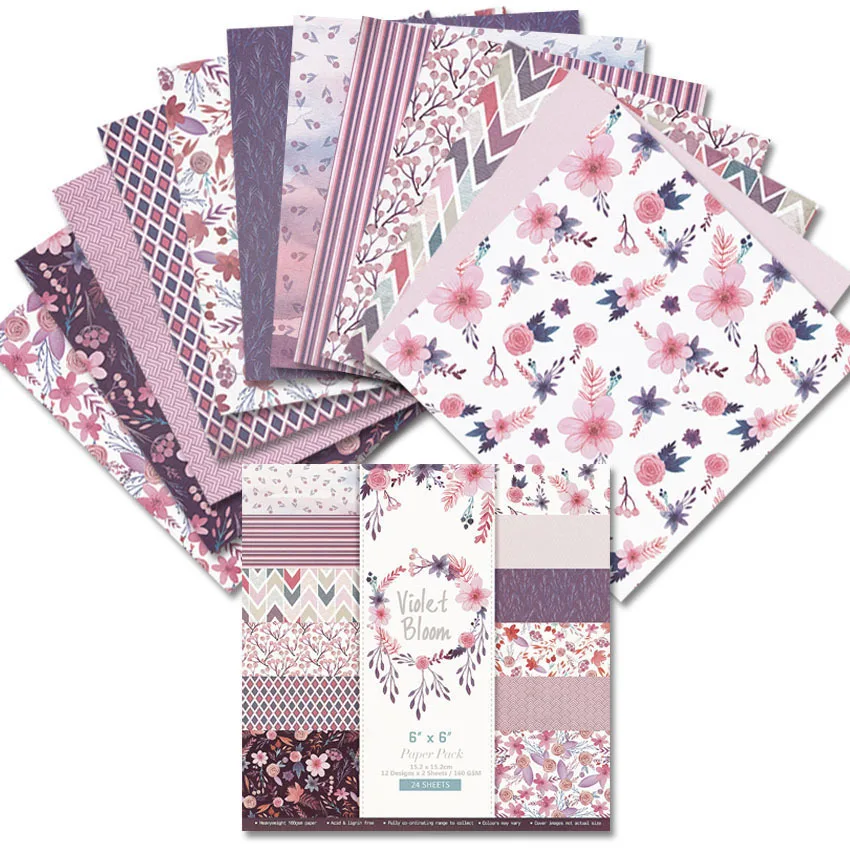 24 /12 Sheets Scrapbook Paper 15x15cm (6x6"), Journaling Supplies Cardstock Backgrounds Album Card for DIY Art Craft Decorative