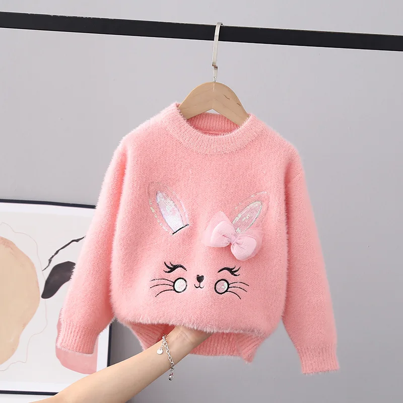 Girls Sweaters Baby Clothes Soft Smooth Flocking Pullover Bunny