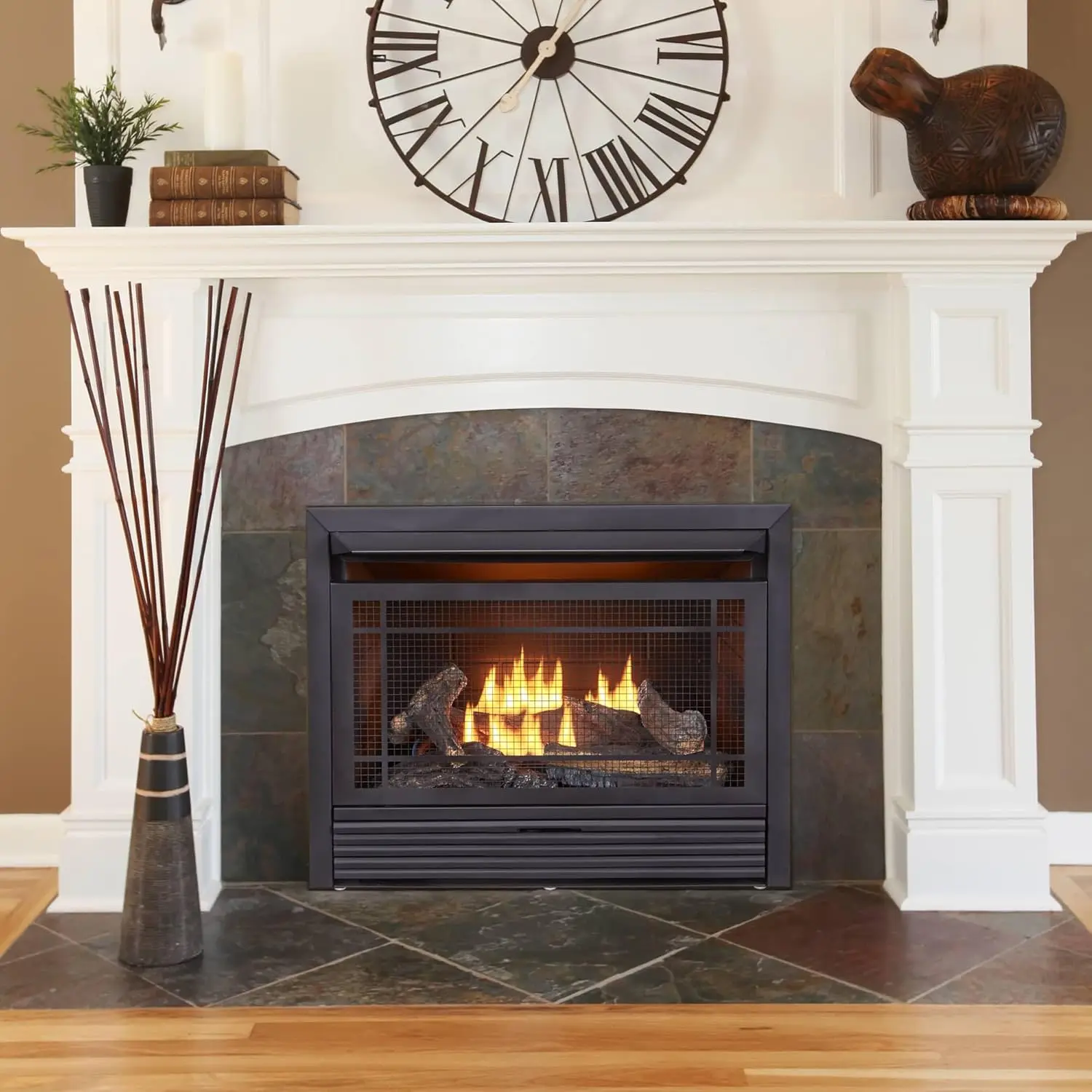 Ventless 26,000 BTU Heats 1,350 Square Feet Dual Fuel No-Clearance Gas Fireplace Insert with Remote Control Black 3