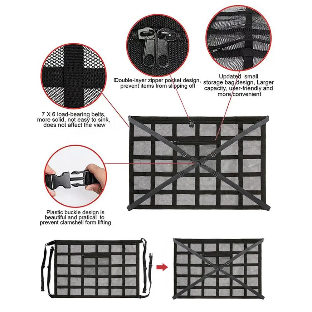 Car Interior Roof Storage Net Cargo Storage Net For Car Space Saving Large Capacity Car Camping Essentials Roof Luggage Net For