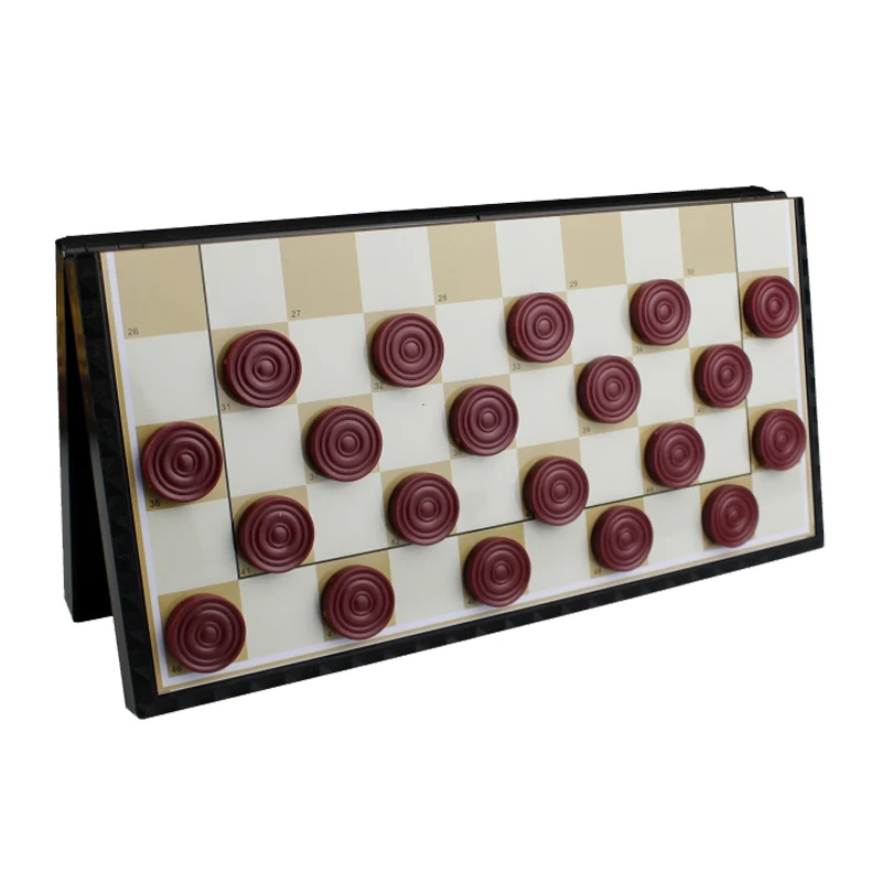 High Quality International Checkers Portable Plastic Chess Set Folding Checkers Chess Pieces Glued Onto Board Game Children Gift