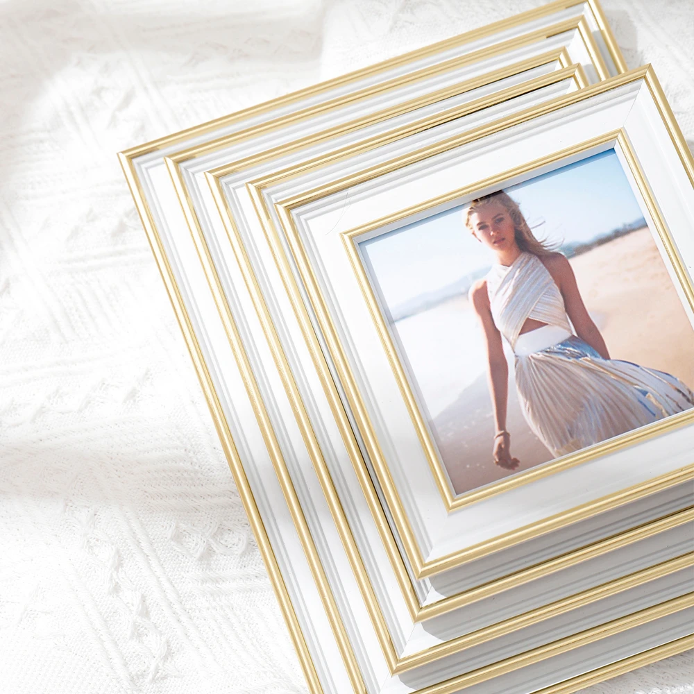 Photo Frame Home photo decoration Plexiglass Photo Frame Plastic White Gold Rectangular