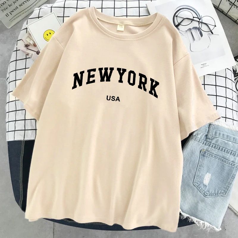 New York Usa City Letter Graphic Tshirt Women Cotton Sport