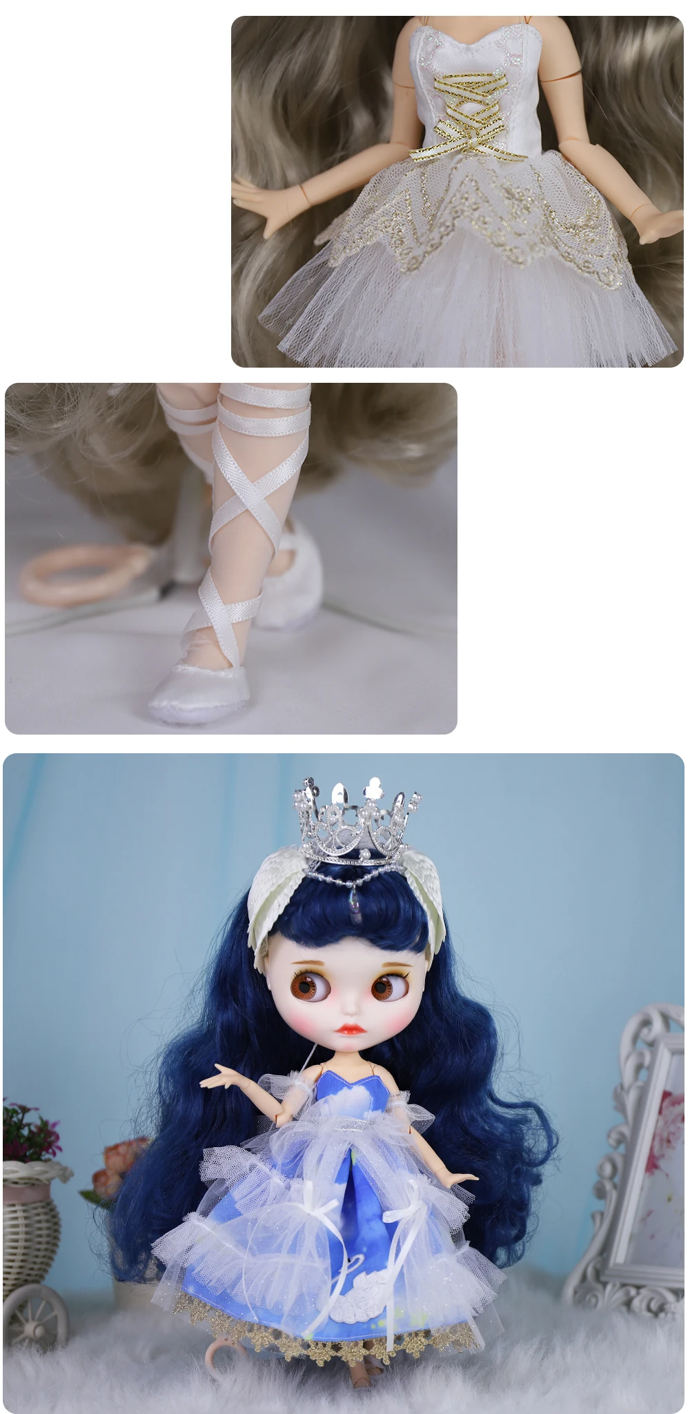 Neo Blythe Doll Princess Dress with Tiara Crown 3