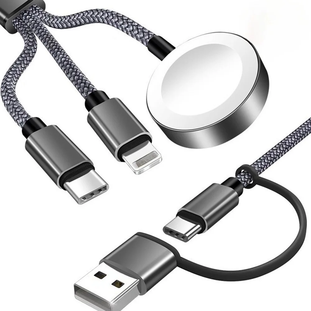 High-Speed 27W 3-in-2 Multi USB-C Charging Cable for iWatch and iPhone with USB Type-C Fast Charger Cord