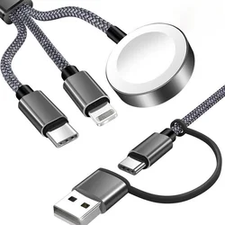 High - Speed 27W 3 - in - 2 Multi USB - C Charging Cable for iWatch and iPhone with USB Type - C Fast Charger Cord (Black)