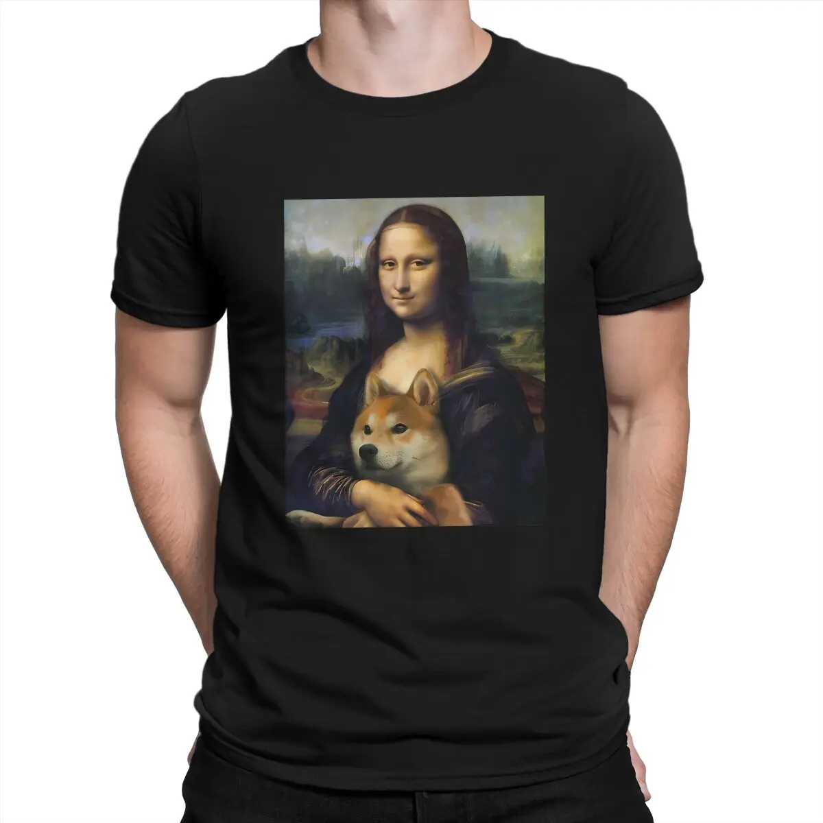 Shiba Inu Mona Lisa T Shirt Homme Maglietta Da Uomo O-Collo
