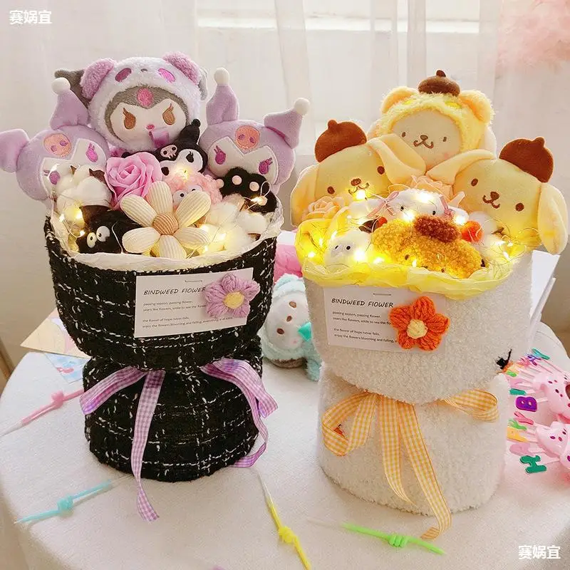 

Sanrio Kawaii Pompompurin Bouquet Girls Cute Anime Kuromi Cinnamoroll Doll Flower Sweet Cute Plush Toys Festivals Gifts for Kids