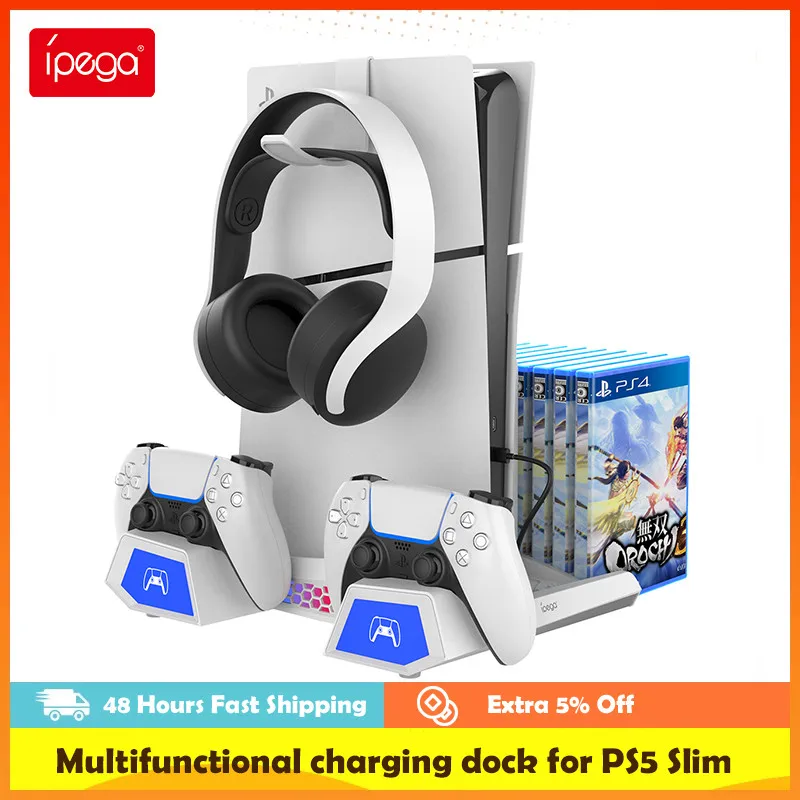 

Ipega For PS5 Slim Cooling Stand with RGB Light Fan Dual Controller Charging Dock For Playstation 5 Slim Disc & Digital Version