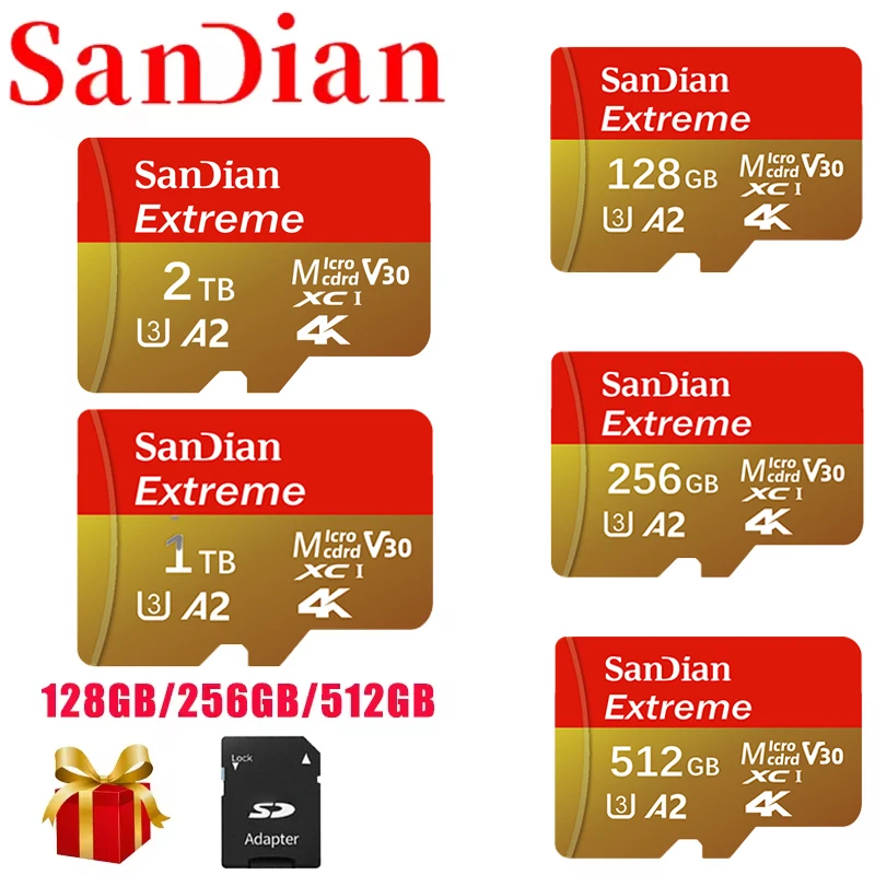 Memory Card 1TB 2TB A2 V30 Micro TF SD 128/256/512GB High Speed For PC/Phone/Mac