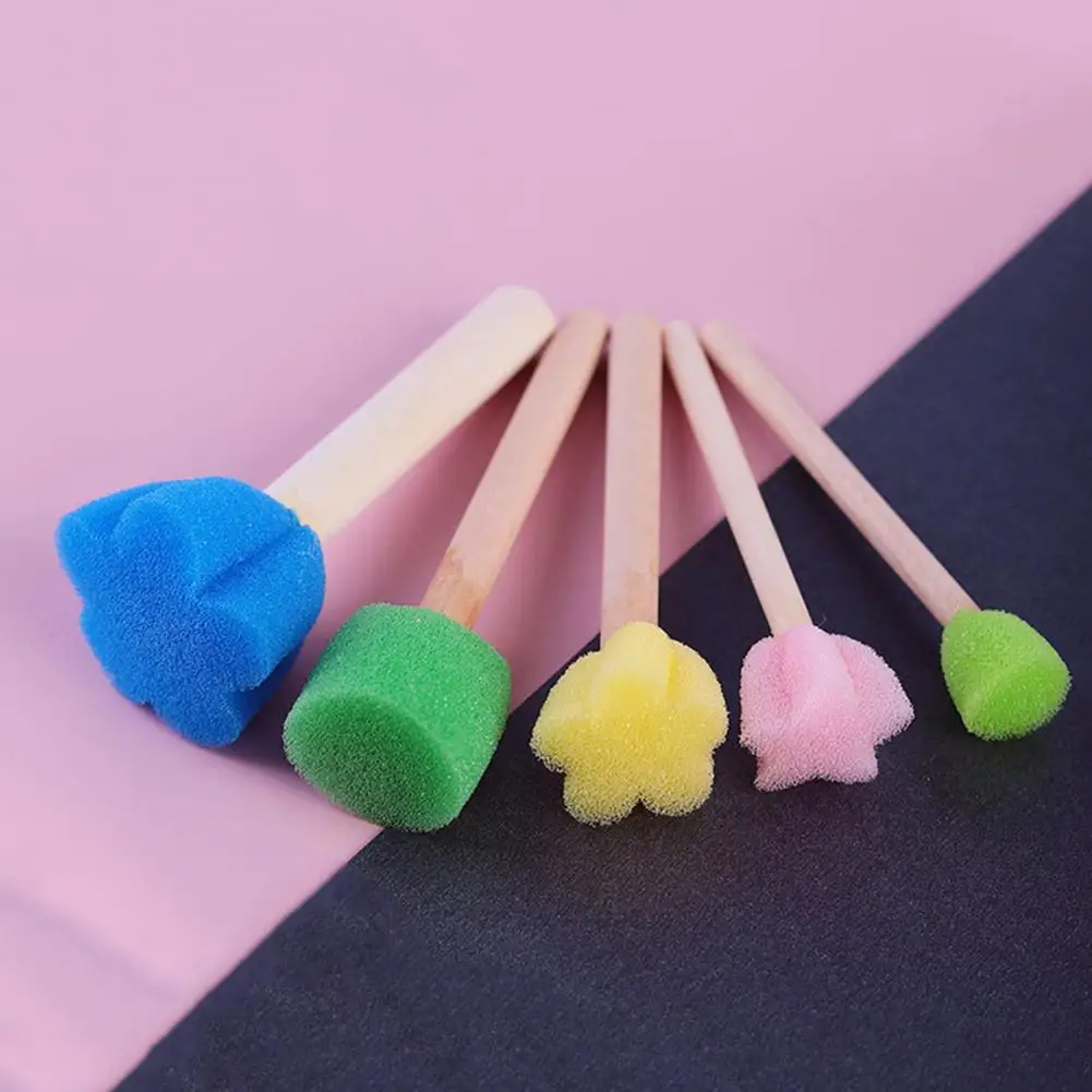 5 개/대 페인트 스폰지 스탬프 스틱 DIY 그림 스텐실 나무 손잡이 어린이 DIY 그림 스텐실 예술 도구