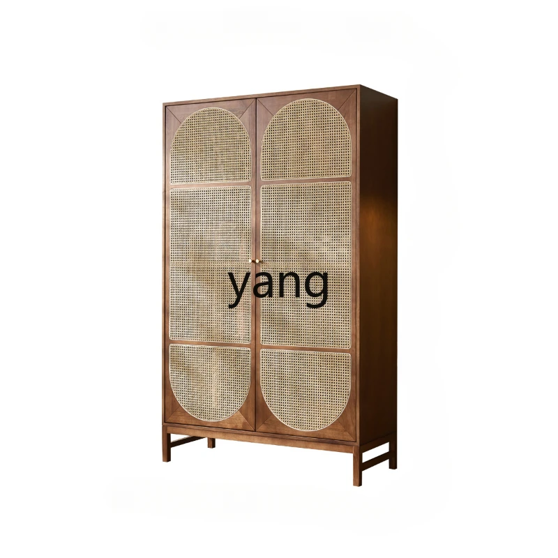 

CX Solid Wood Rattan Storage Cabinet Vintage Double Door Cabinet