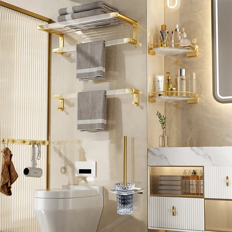 

White Toilet Floating Shelf Acrylic Bathroom Storage Rack Toilet Towel Rack Wall Hanger Non-perforated Bath Hardware Sets