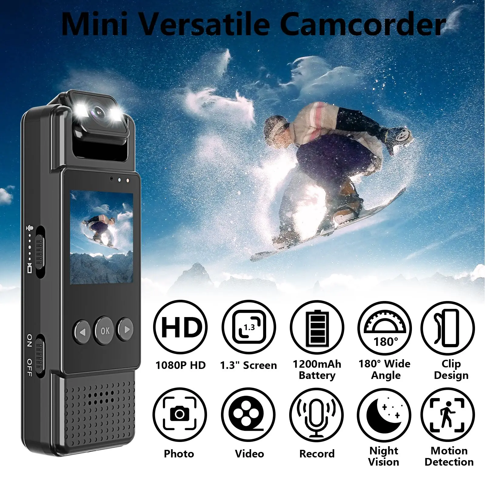 2MP HD Mini Camera 1.3" HD Screen Portable Pocket Body Small Digital Video Recorder Sports Camcorder 2