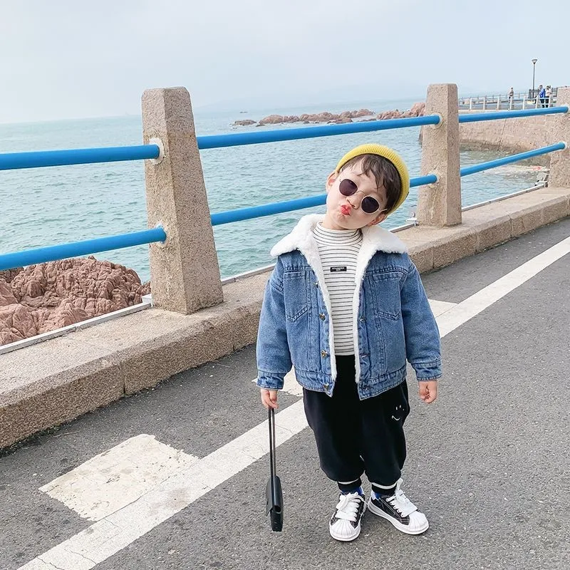 Winter Baby Boys Denim Coats Cotton Padded Warm Jacket Down Parkas Kids Children Casual Comfortable Overcoats Clothes