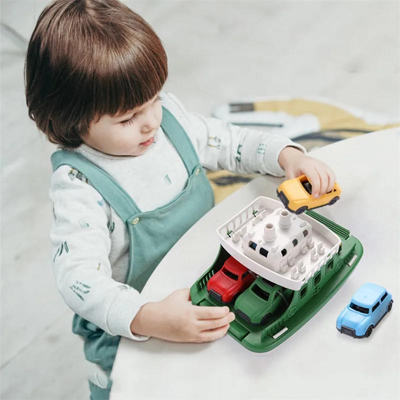 Ferry Boat with 4 Mini Car Bath Swimming Toys Kids Bath Toy Floating Vehicle Bathtub Bathroom Pool Beach Toy Set for Toddlers 4