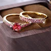 Luxury Rose Red Blue Purple Green Stone Wedding Bands Antique Gold Color Couple Engagement Ring Sets For Women Mothers Day Gifts