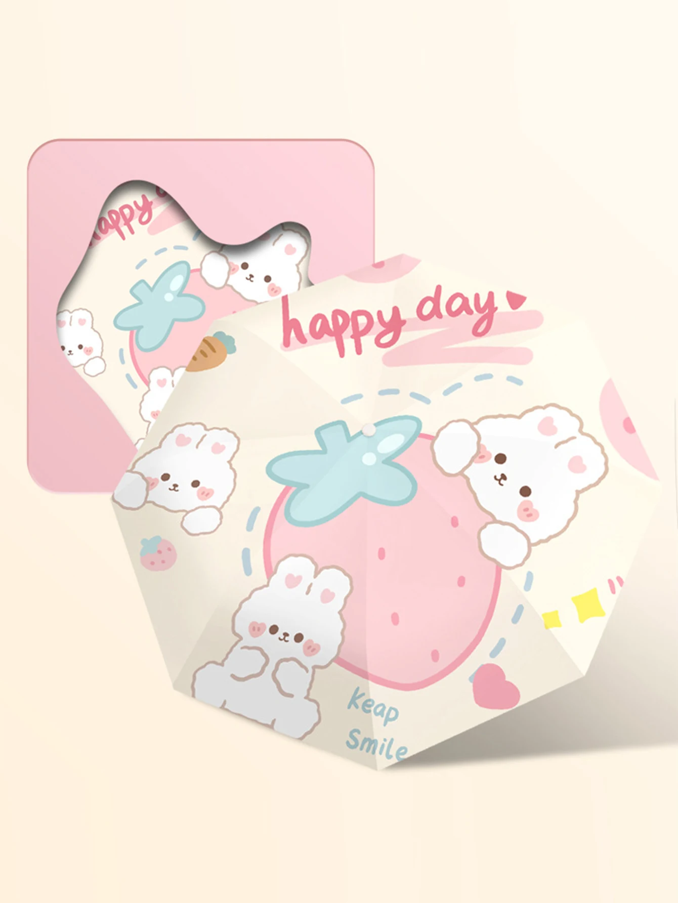 Sun Umbrella Fully Automatic Umbrella Female Pink Rabbit Sunscreen Sun Rain Dual Use Mini Fol
