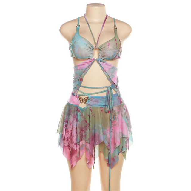 Butterfly Crop Top and Skirt Set 50