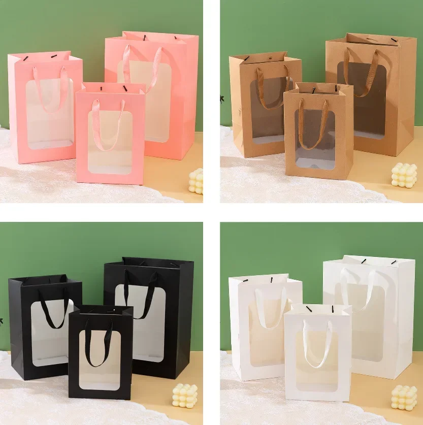 12 Stabile Geschenktüten Mit Sichtfenster – Aus Kraftpapier, Für Partys, Hochzeiten & Events