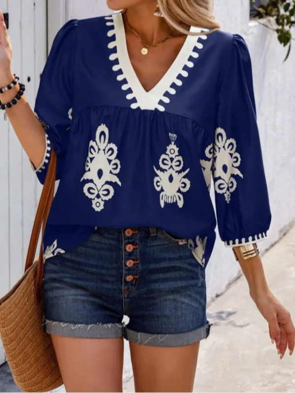 Plus Size 1Xl-5XL Women's Fashion Shirt Blouse Casual V-neck Loose Summer Casual Outdoor Tee Shirt Breathable Tops - Image 6