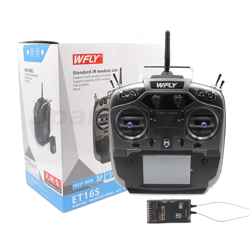 

Пульт дистанционного управления WFLY ET16S 2,4 ГГц 16 Channe FHSS, совместимый передатчик Blacksheep с приемником RF209S для радиоуправляемых дронов, запчасти для автомобилей