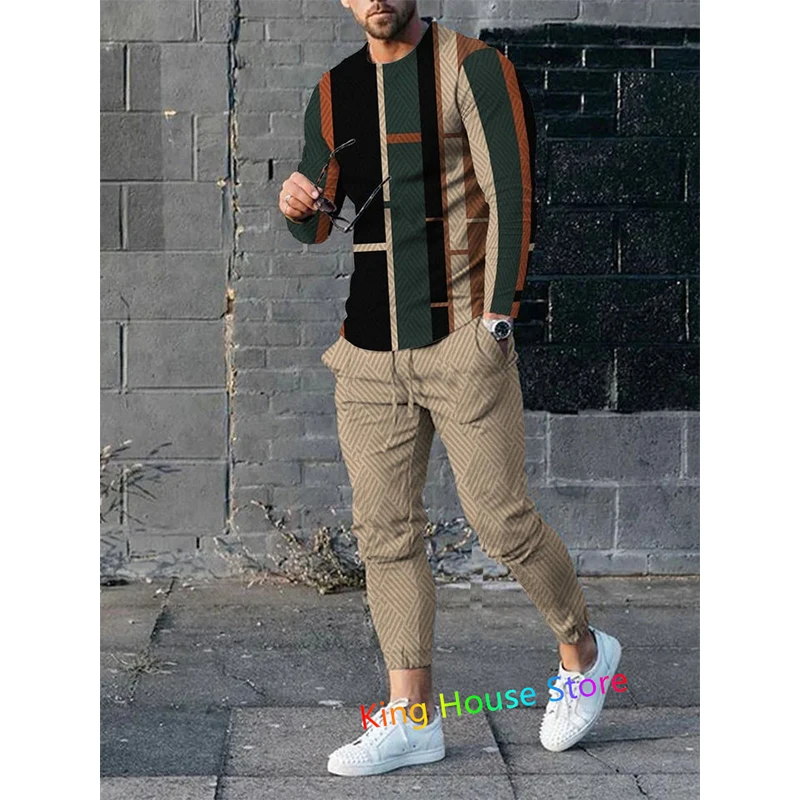 

Men Sweatsuit 2 Piece Set Autumn Oversized Sportswear Short Sleeve TShirt Trousers Streetwear Casual Track Suit Men Clothes