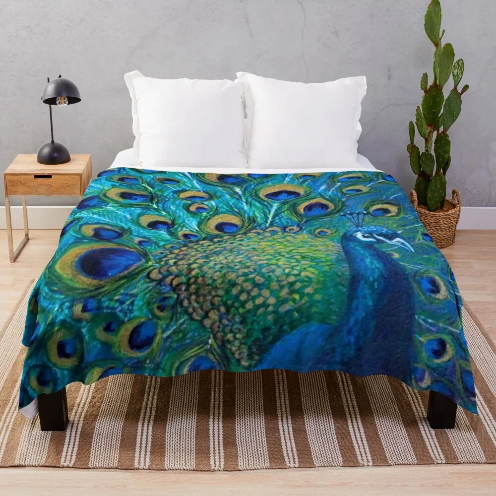 

Beautiful Painted Peacock in its Full Glory Throw Blanket Furry Designers Summer Soft Plaid Fashion Sofas Blankets