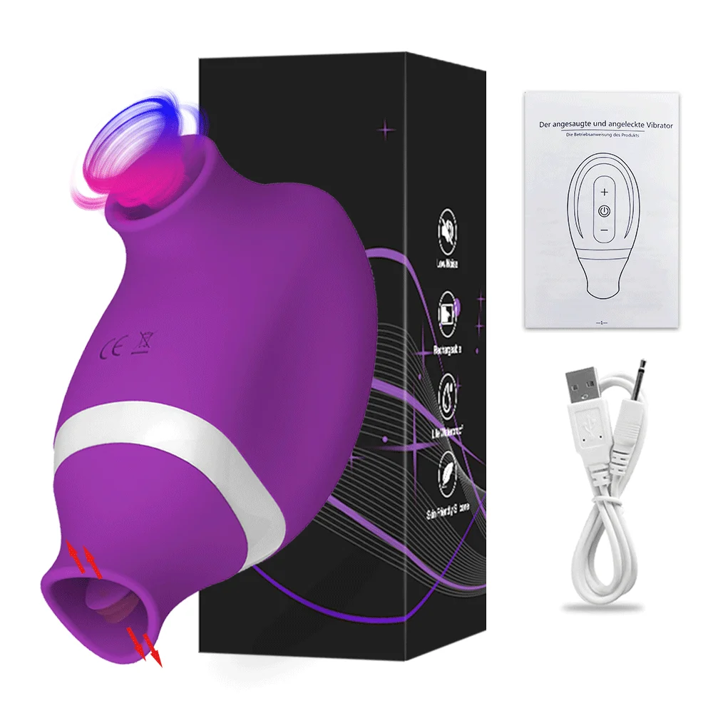 Vibratore 2 in 1 per succhiare il clitoride femminile per le donne, succhiare il punto G, leccare, doppia stimolazione, massaggiatori per capezzoli, giocattolo sessuale per la lingua_voghion.com