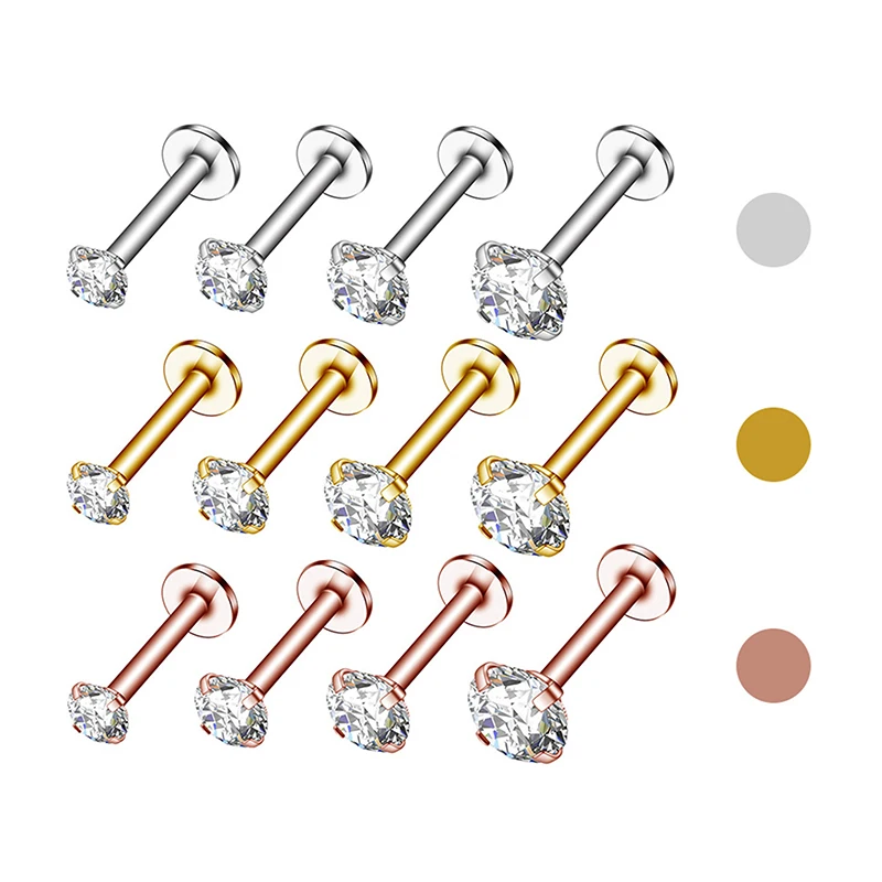 10개/세트 16G 스테인리스 스틸 귀걸이 립 스터드 세트 2/3/4/5MM CZ 크..