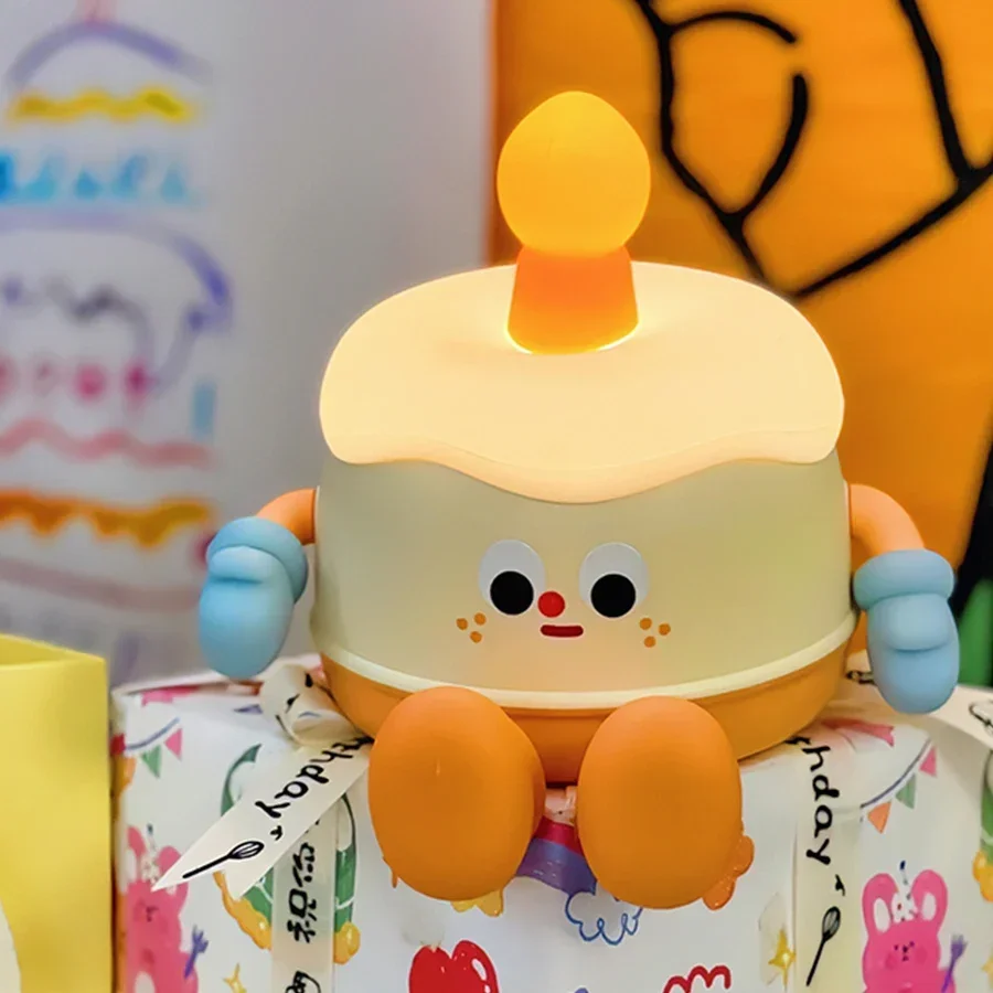 

Birthday Cake LED Night Light Bedside Table Bedroom Decoration Baby Kids Children Gifts Soft Silicone Touch Sensor Night Lamp