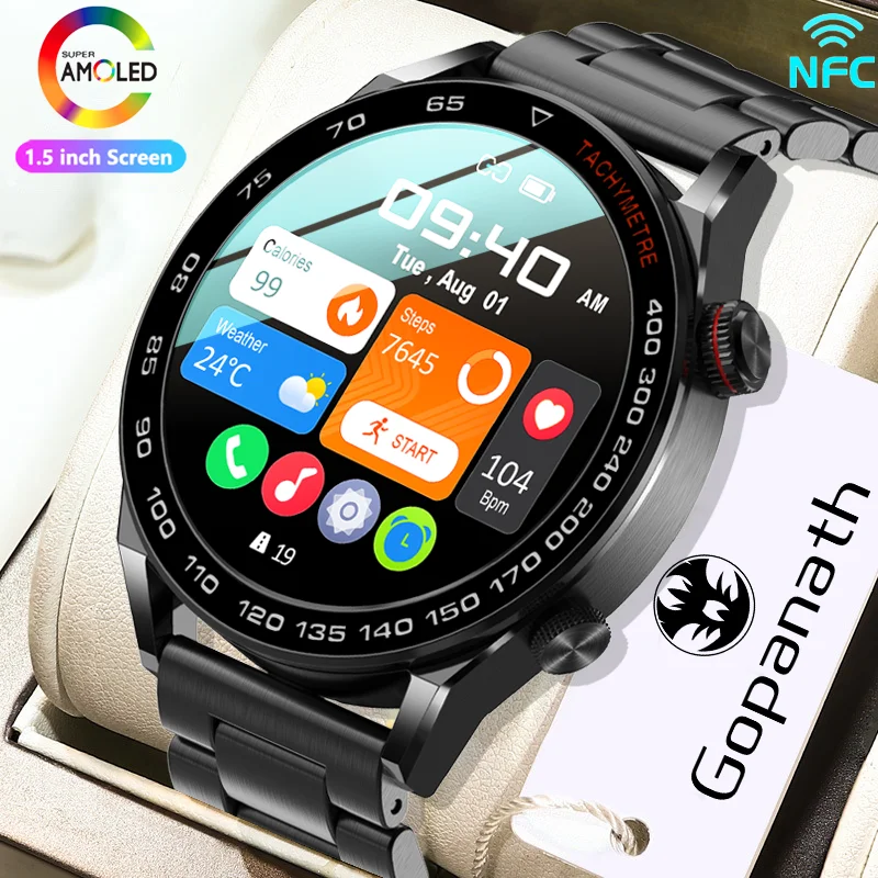 

New Men's Smartwatch Bluetooth Talk NFC Unlock 390*390 HD Screen Heart Rate Monitor Ip67 Waterproof Smartwatch For Android IOS