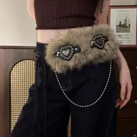 Vintage Spicy Girl Style Leather Fur Belt Punk Retro Furry Waistband Jeans Decor Versatile Y2K Plush Waist Belt Daily