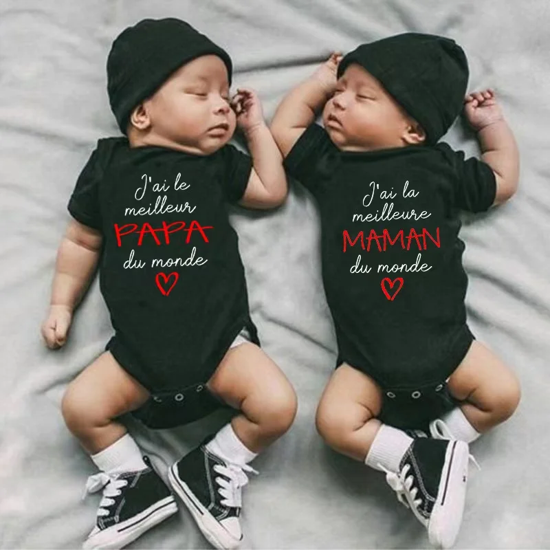 I Have The Best Dad/Mom In The World Baby Bodysuits Cotton Short Sleeve Infant Twins Rompers Newborn Body Boys Girls Jumpsuits 2